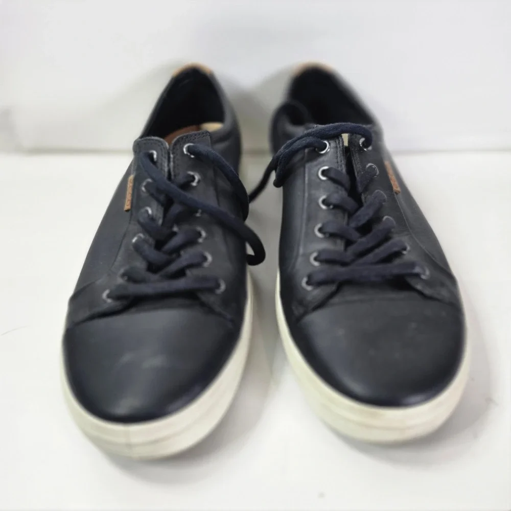 ECCO Soft 7 Mens Black Leather Sneakers Lace Up Comfort Walking Shoes Size 44 10